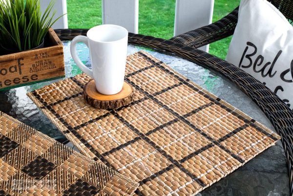 Fall patio with patterned placemats Buffalo Check Plaid Shirt Funky Junk s Old Sign Stencils Plaid Shirt Stencil