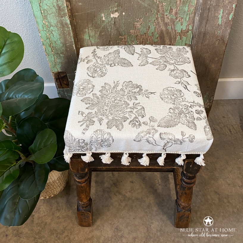 stamped fabric on stool