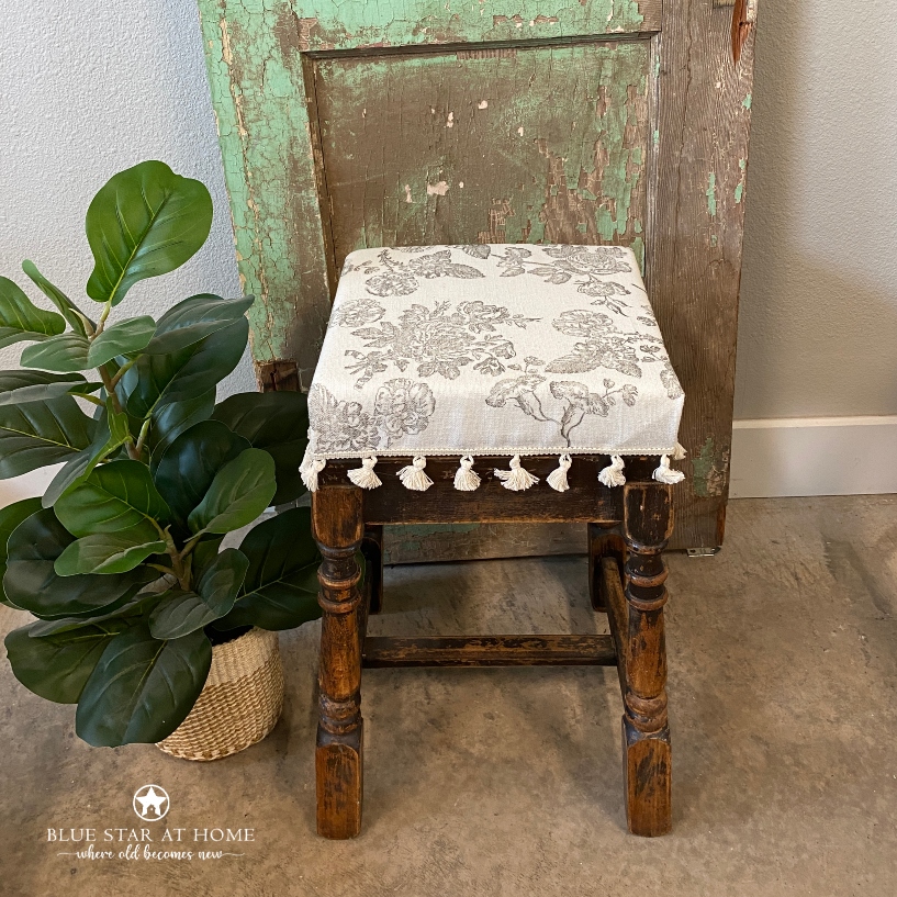 stool cushion stamped with La Campagna flowers